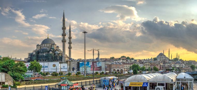 Istambul, Turkey – 07.12.2019. Many people on Eminonu square in Istambul on a sunny summer day