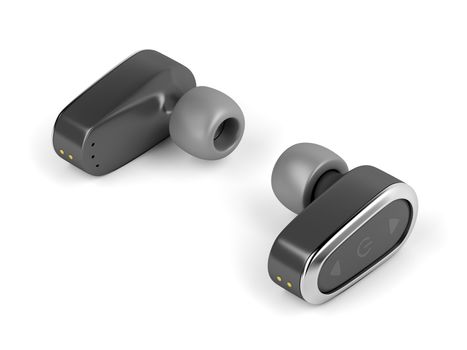 Black wireless headphones on white background