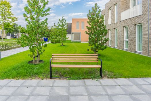 modern park bench distance view