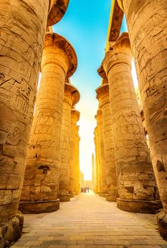 Luxor Karnak temple. The pylon with blue sky