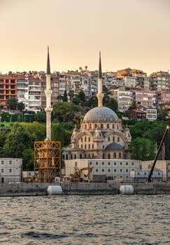 Istambul, Turkey – 07.12.2019. Nusretiye Mosque in Istanbul on a sunny summer evening