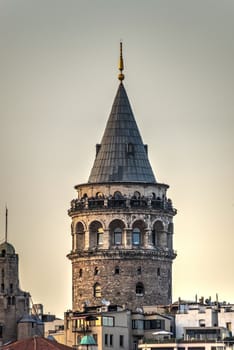 Istambul, Turkey – 07.12.2019. Tourists at the top of the Galata Tower in Istanbul on a summer evening