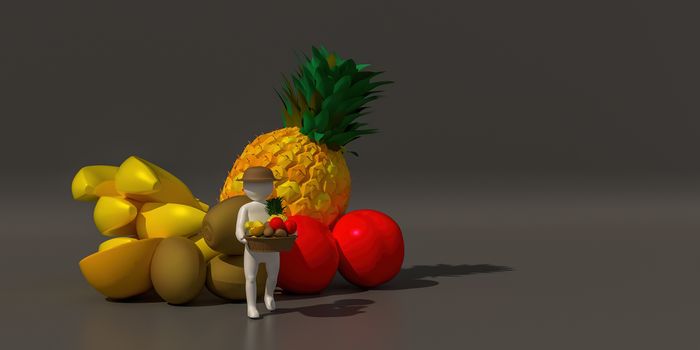 3d illustrator, 3d rendering of the white character of the fruit gardeners.