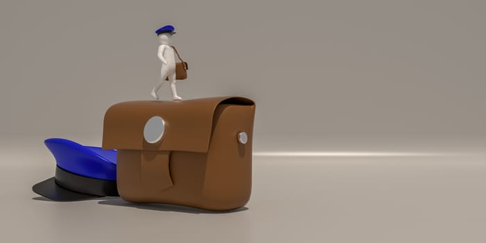 3d illustrator, 3d rendering of the white character of the  Postman.