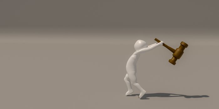 3d illustrator, 3d rendering of the White characters with a hammer.