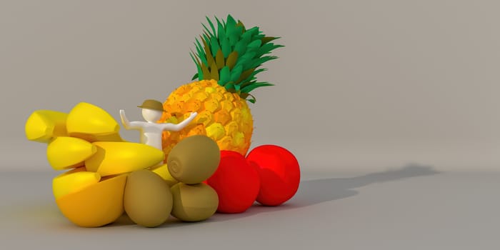 3d illustrator, 3d rendering of the white character of the fruit gardeners.