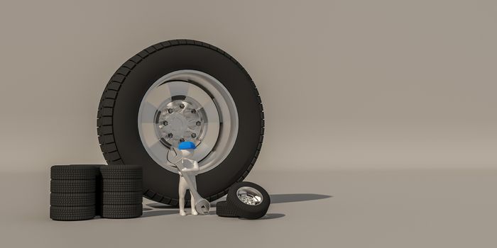 3d illustrator, 3d rendering of the white characters and wheels.