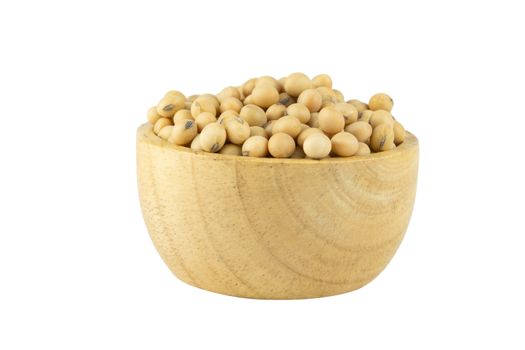 Soy beans in bowl wood isolated on white background with clipping path
