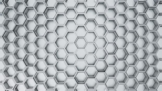 Abstract 3D illustration of hexagons background. Random displacement. Good background