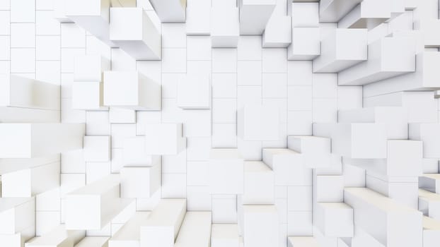 Abstract 3D illustration of white cubes background. Random displacement. Good background