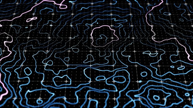 Abstract technological image of glowing topographical map. The concept of digital data. 3D illustration