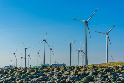 wind mill park on the beach close view