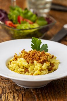 homemade swabian pasta dish on wood