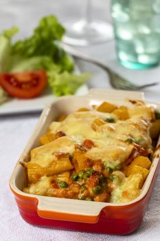 rigatoni alla emiliana in a casserole