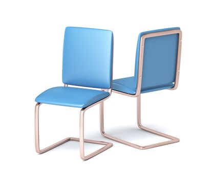 Blue leather chairs with rose gold colored metal base