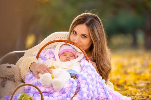 The mother lay down at the baby in the basket, and looked into the frame