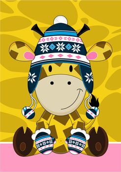 Cute Cartoon Giraffe in Wooly Hat and Mittens Illustration - By Mark Murphy Creative