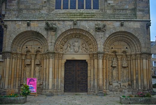 DINAN, FRANCE - April 7th 2019 - Huge old medieval stone catholic church