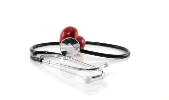 Heart and stethoscope isolated on white background concept for healthcare and diagnosis medical cardiac pulse test