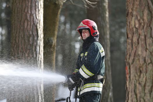 Fire man.Extinguish forest fires. Fighting fire