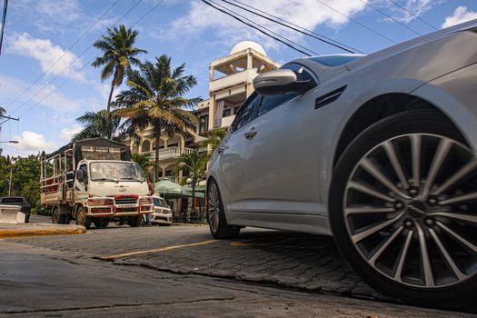 BAYAHIBE, DOMINICAN REPUBLIC 22 JANUARY 2020: Car in the caribbean city streets