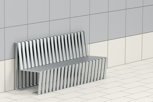 Metal waiting bench at the airport, railway or subway station