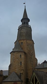 Old medieval stone clock tower in Dinan, France