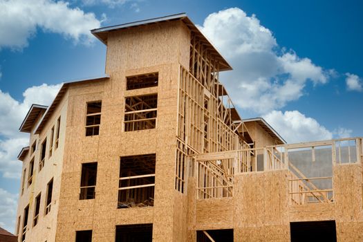 Wood construction at a new apartment building job site