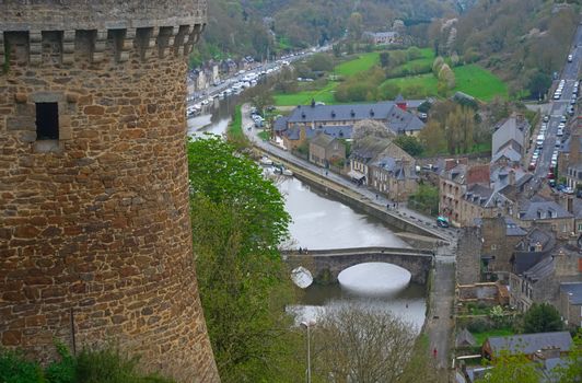 Scenic view from fortress on city of Dinan, France