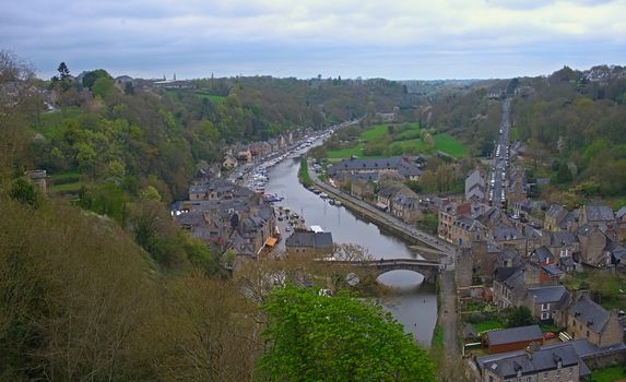 Scenic view from fortress on city of Dinan, France