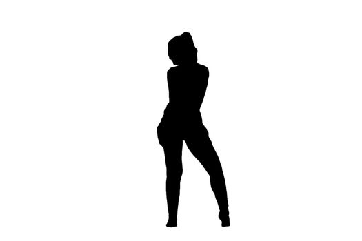 Young sexy stripper girl posing silhouette from behind isolated on a white background