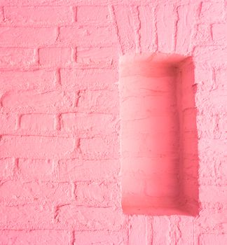 Modern vintage soft light pink stone brick wall background with empty window space