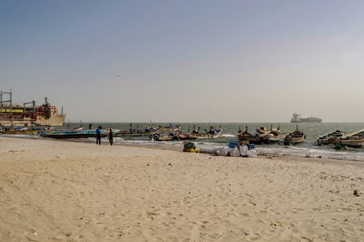 West africa gambia - view of the beach in port of banjul on a windy day