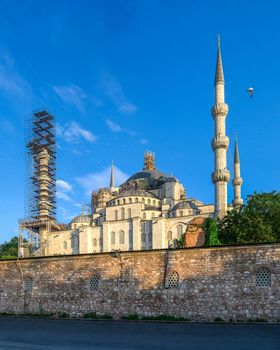 Istambul, Turkey – 07.13.2019. The Sultan Ahmad Maydan with the Blue Mosque in background on a cloudy summer day, Istanbul, Turkey