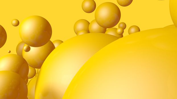 3d rendering Spheres Abstract background glossy Yellow bubbles balls on yellow background