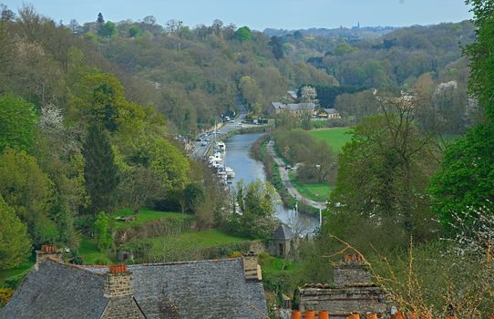 Scenic view from fortress on city of Dinan, France