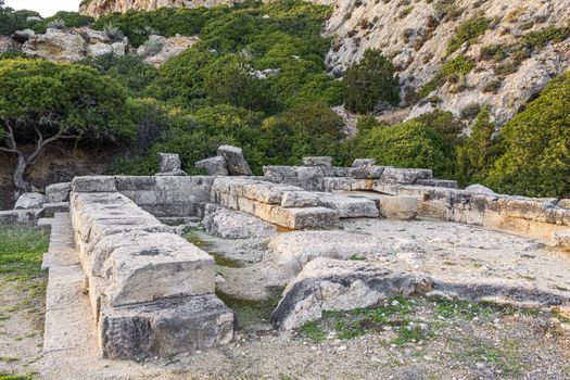 The ancient temple of Hera on the gulf beside the Heraion cape near Perachora village in Greece.