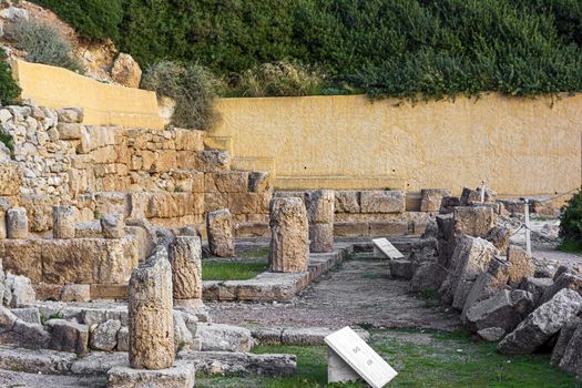 The ancient temple of Hera on the gulf beside the Heraion cape near Perachora village in Greece.