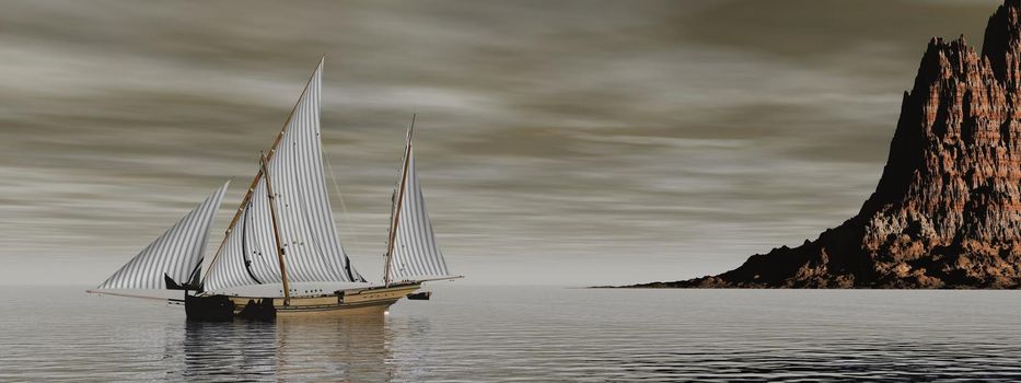 very beautiful old boat traveling on the sea and sky - 3d rendering