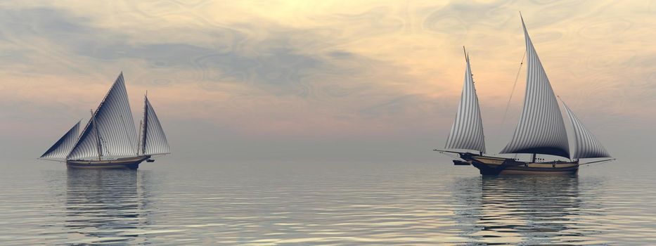 very beautiful old boat traveling on the sea and sky - 3d rendering