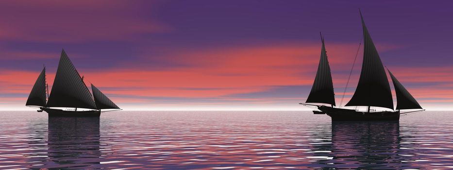 very beautiful old boat traveling on the sea and sky - 3d rendering