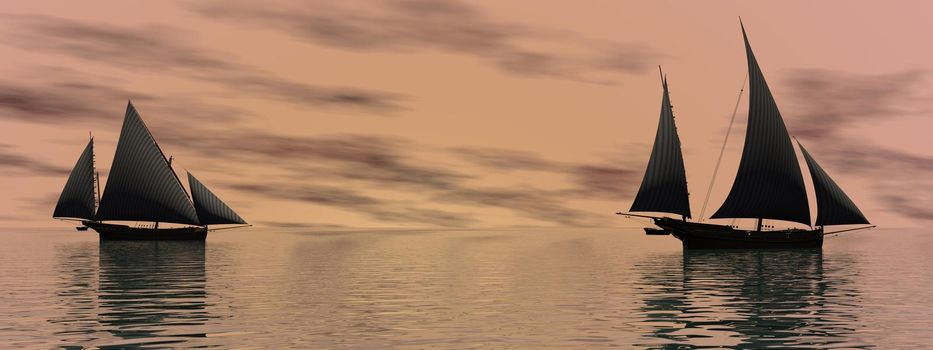 very beautiful old boat traveling on the sea and sky - 3d rendering