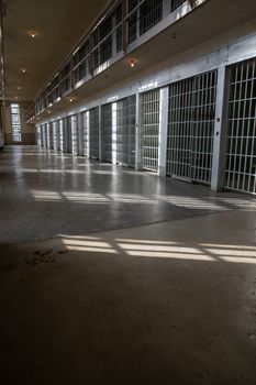 wide angle view of prison bars