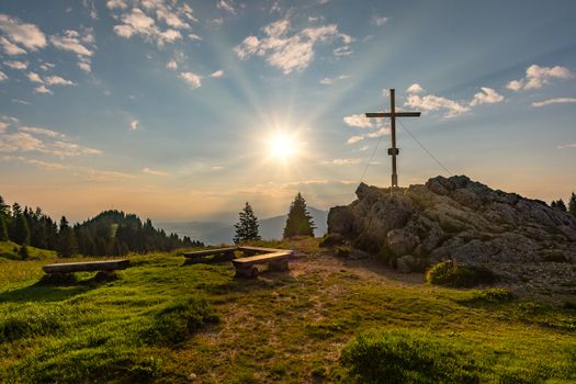 Beautiful sunrise on the bear's head on the Nagelfluhkette in the Allgaeu