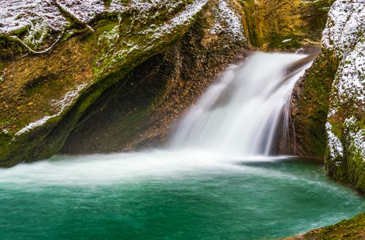 Icy waterfall in winter at the Eistobel in the Allgaeu.