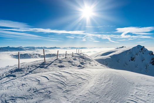 Fantastic snowshoe tour on the Hochgrat on the Nagelfluhkette in the Allgaeu.