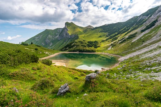 Veautiful mountain lake in the mountains in the Tannheimer Tal, Austria