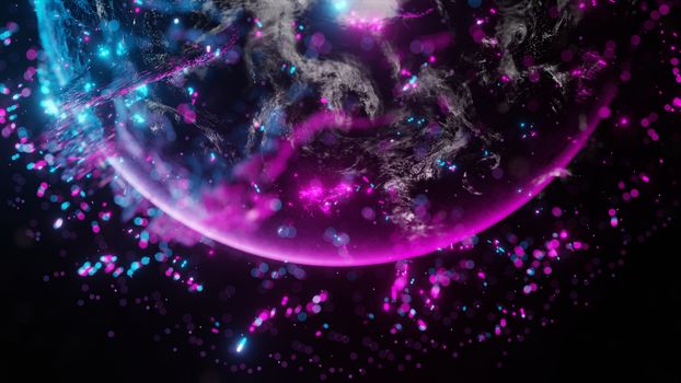 Abstract futuristic planet Earth surrounded by virtual elements. Dots, numbers and lines. Element of this image furnished by NASA. 3D rendering. Technology concept