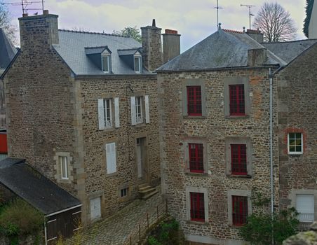 Old traditional urban stone houses in Dinan, France