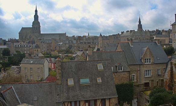 Scenic view from fortress on city of Dinan, France